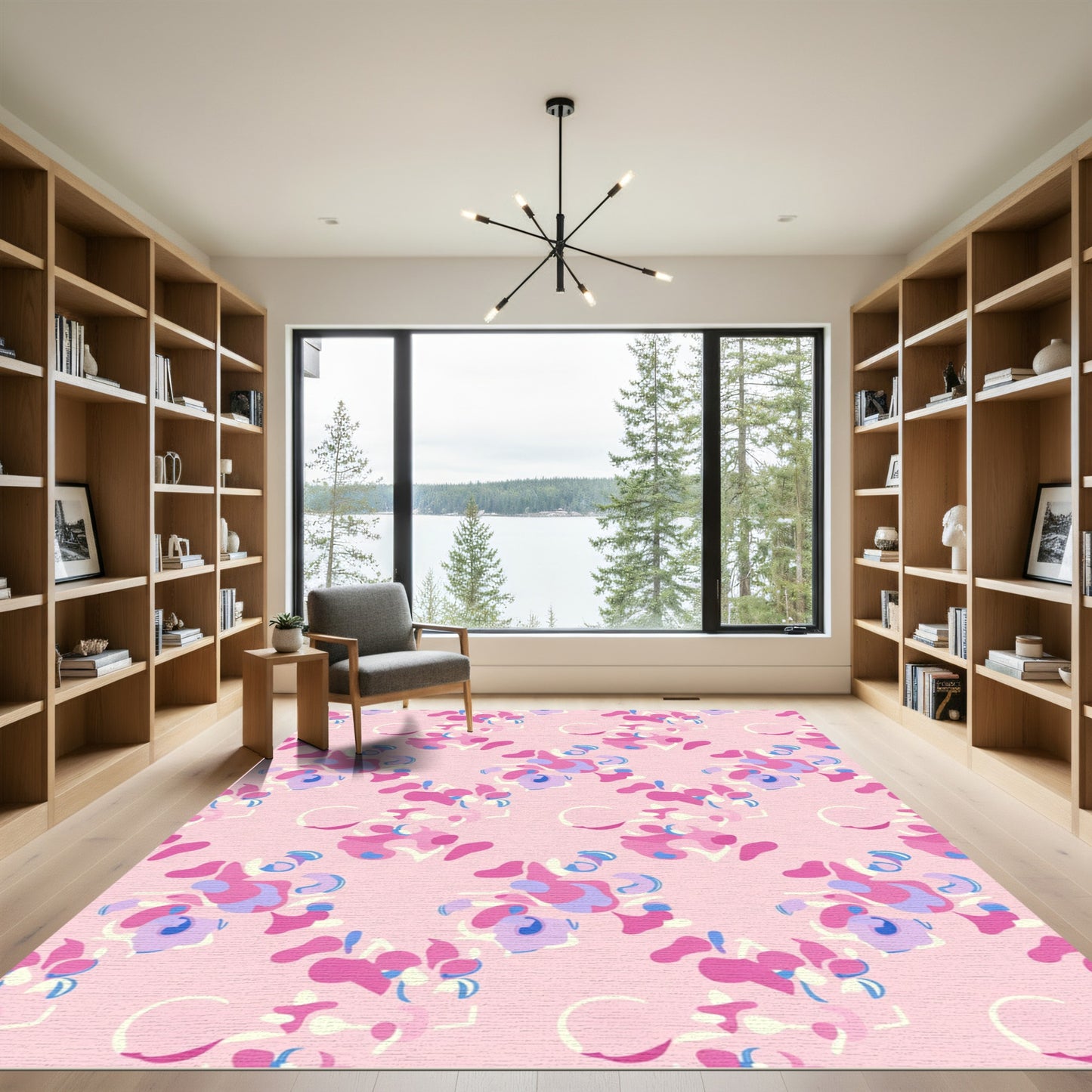 Pink Abstract Floral Swirl Composition Rug