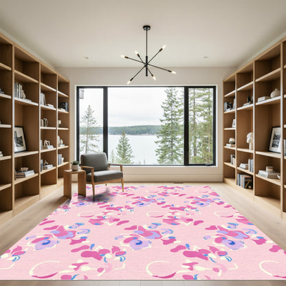 Pink Abstract Floral Swirl Composition Rug