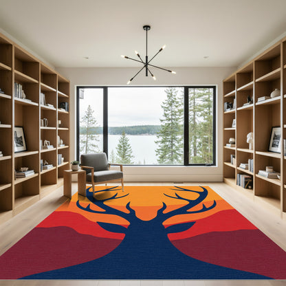 Deep Blue Antler Silhouette Sunset Rug