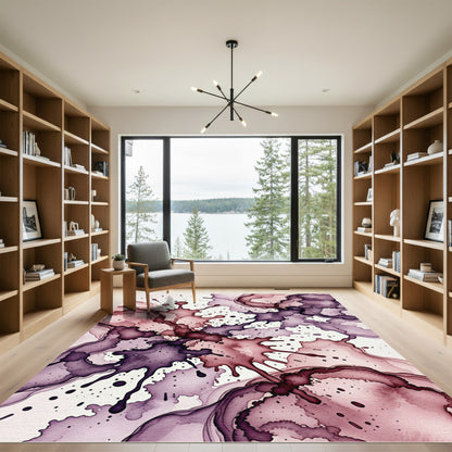 Ethereal Plum and Mauve Ink Splash Rug