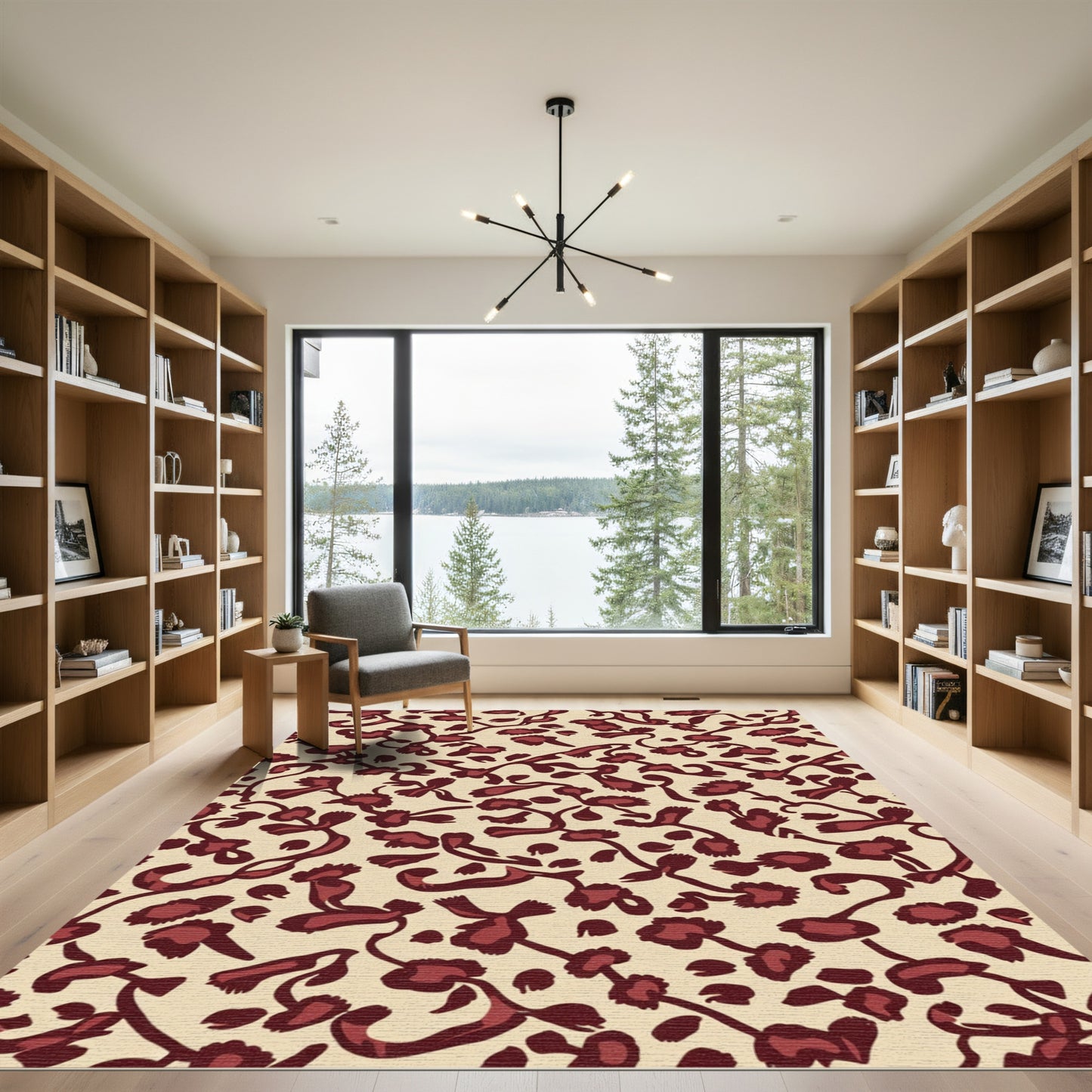 Crimson Blossom Branch Repeating Art Rug
