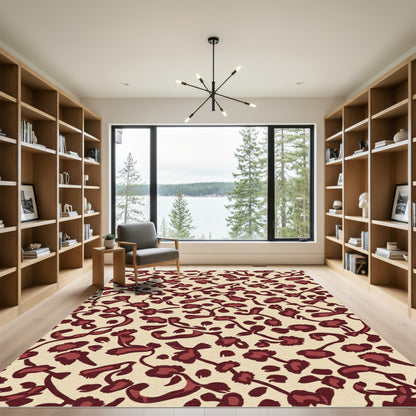 Crimson Blossom Branch Repeating Art Rug