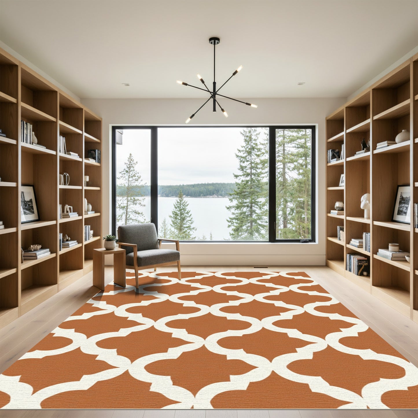 Terracotta White Quatrefoil Lattice Rug