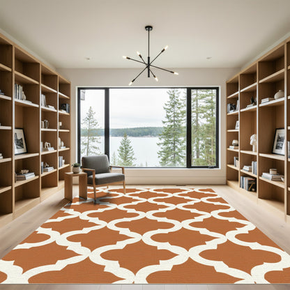 Terracotta White Quatrefoil Lattice Rug