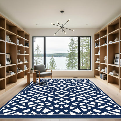 Deep Blue Tangled Geometric Weave Rug