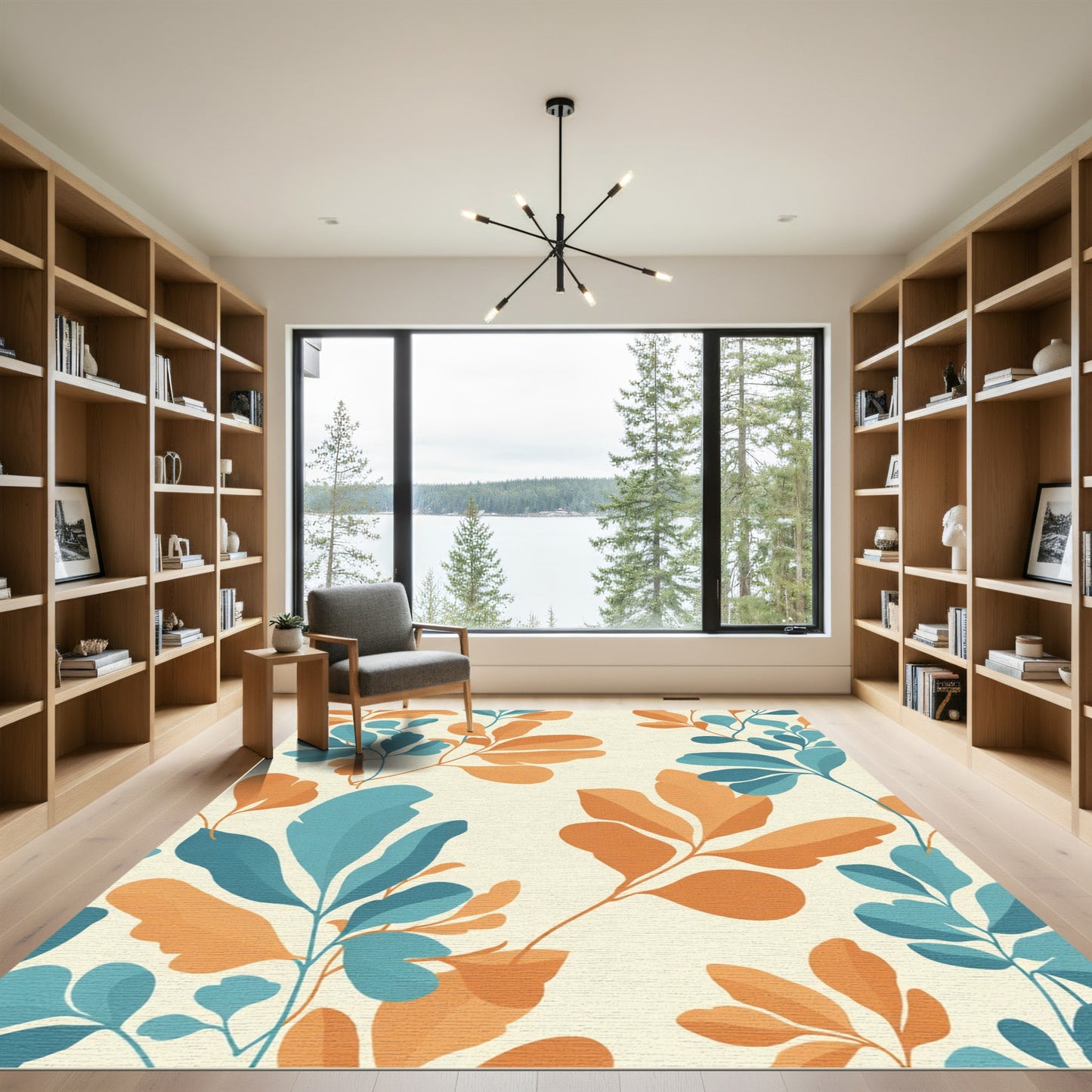 Orange Teal Leafy Vine Harmony Rug