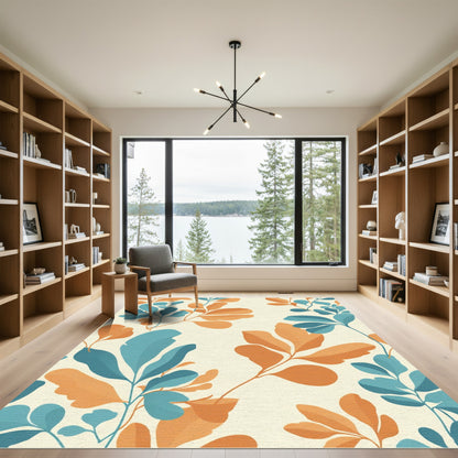 Orange Teal Leafy Vine Harmony Rug