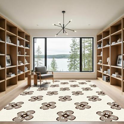 Brown Quatrefoil Floral Medallion Rug