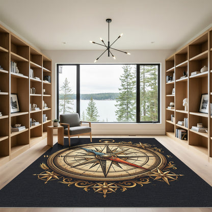 Antique Gold Nautical Compass Medallion Rug