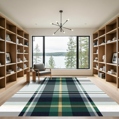 Forest Green and Gray Plaid Rug