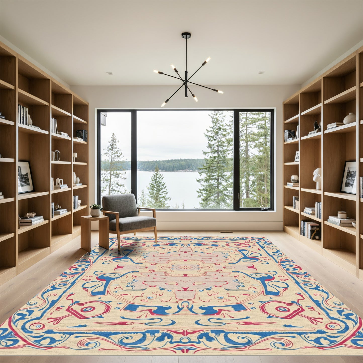 Crimson Blue Ivory Symmetry Rug