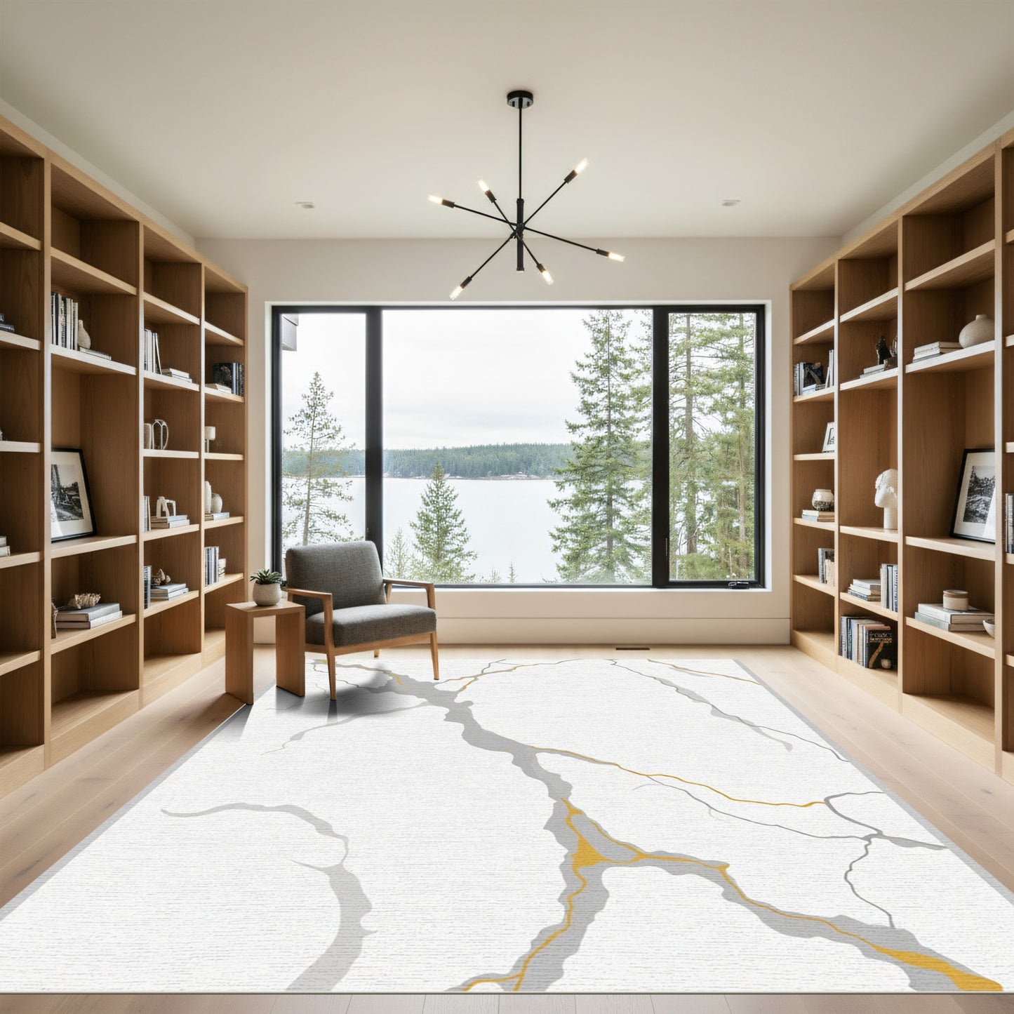 White Gray Gold Veined Marble Rug