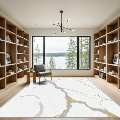 White Gray Gold Veined Marble Rug