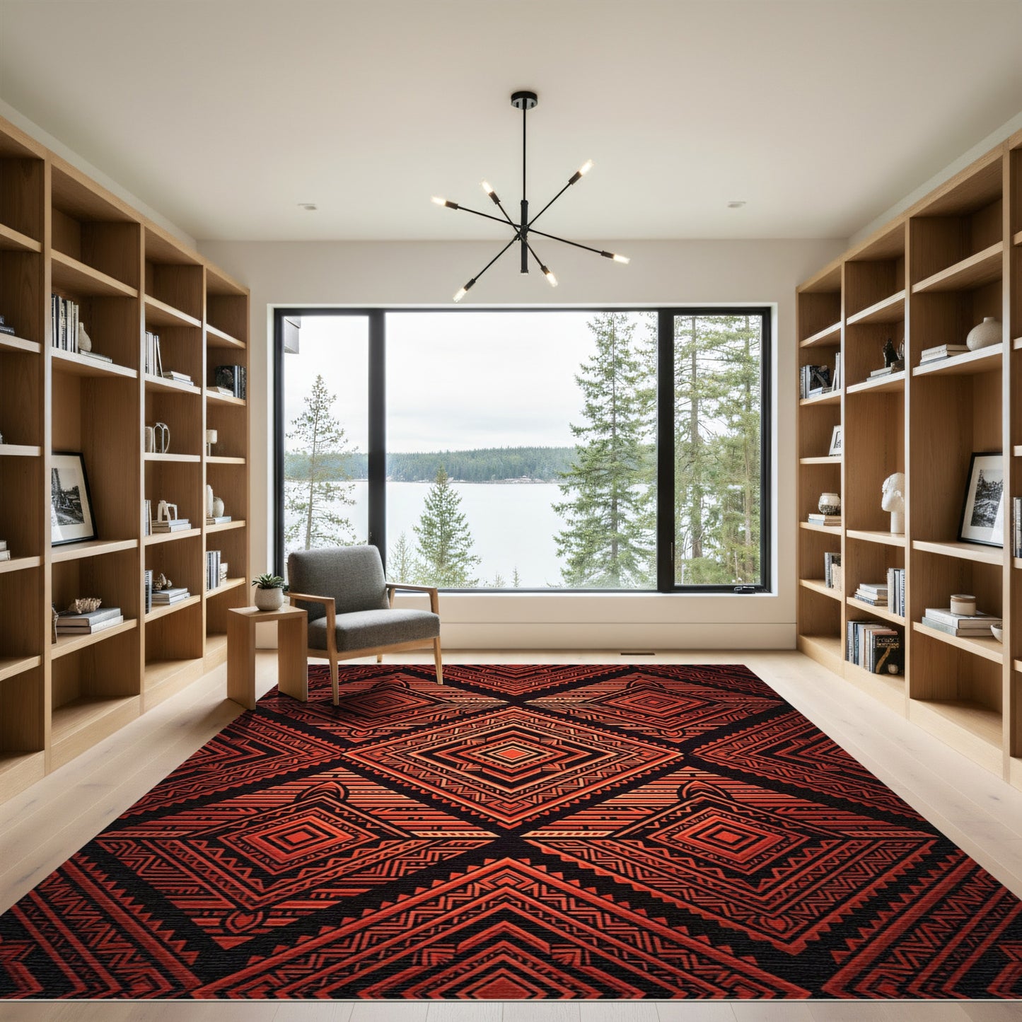 Crimson Tribal Diamond Geometric Rug