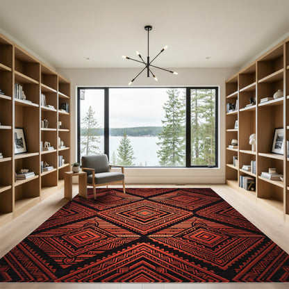 Crimson Tribal Diamond Geometric Rug