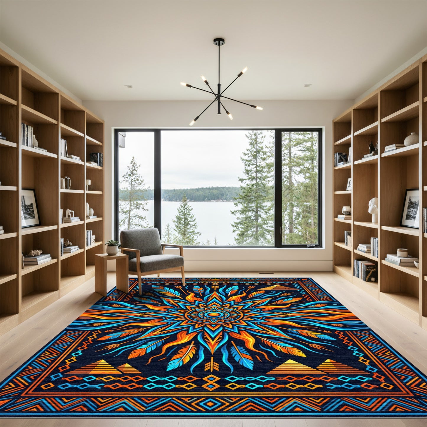 Vibrant Celestial Sun Medallion Radiant Tapestry Rug