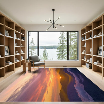 Golden Sunset Mountain Landscape Abstract Rug