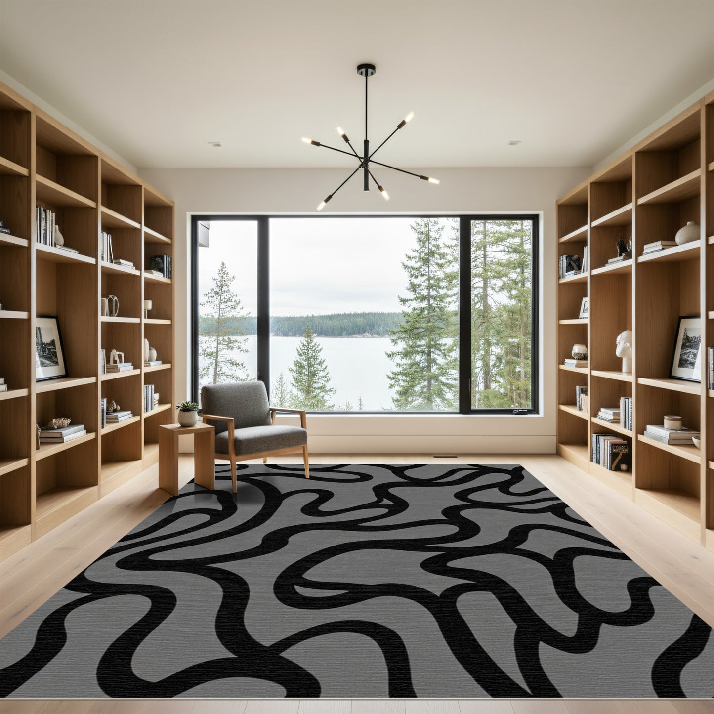 Gray Black Organic Swirls Rug