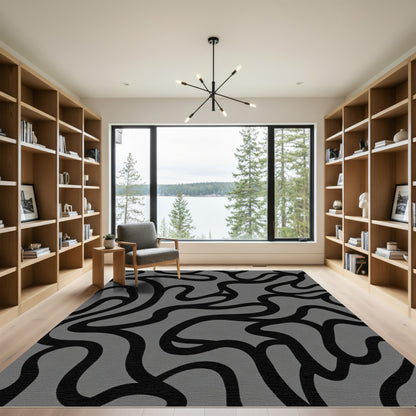 Gray Black Organic Swirls Rug