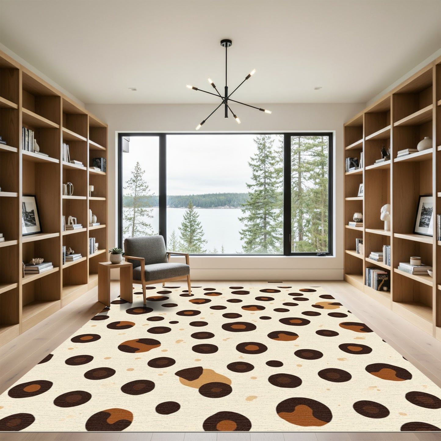 Brown Leopard Spots Cream Background Rug