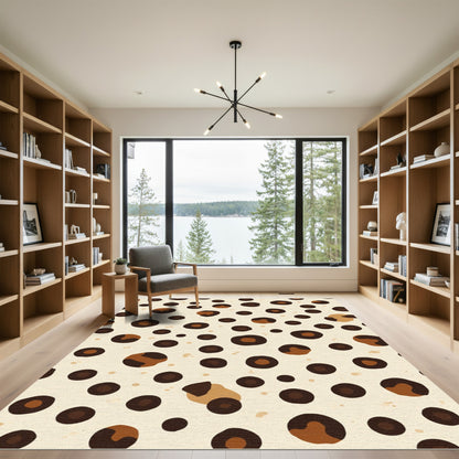 Brown Leopard Spots Cream Background Rug