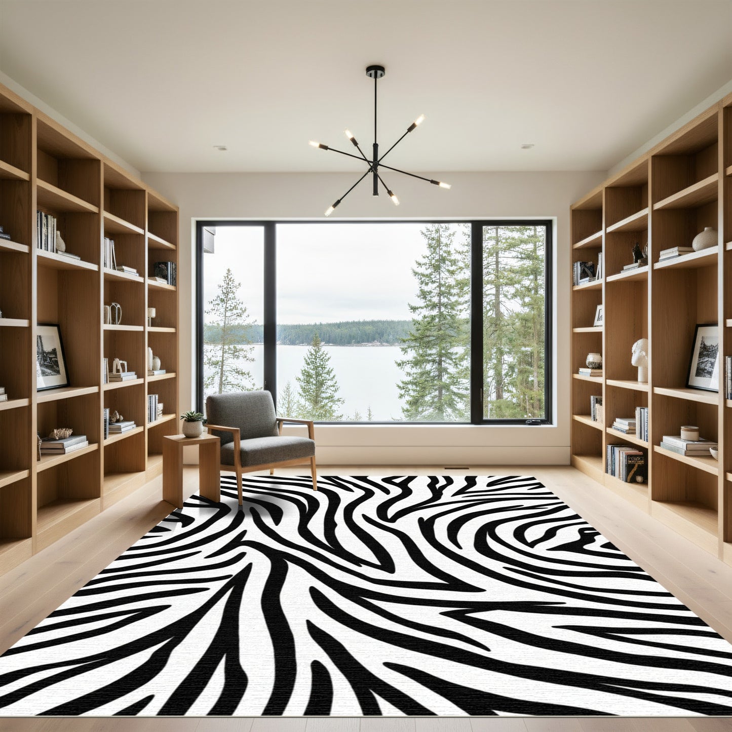 Striking Black White Wavy Lines Rug