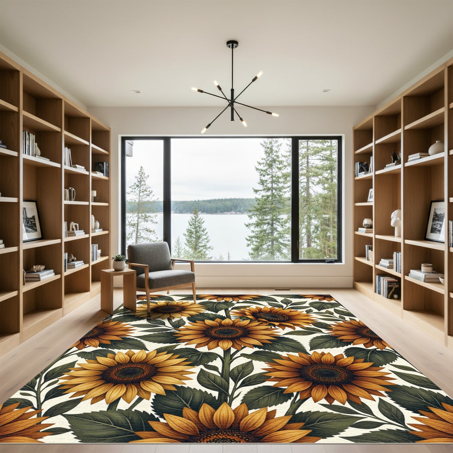 Golden Sunflower Botanical Floral Artwork Rug