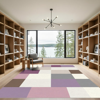 Harmonious Lavender Taupe Geometric Blocks Rug