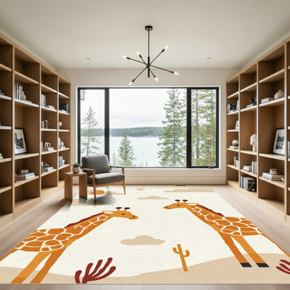 Whimsical Desert Giraffe Landscape Scene Rug