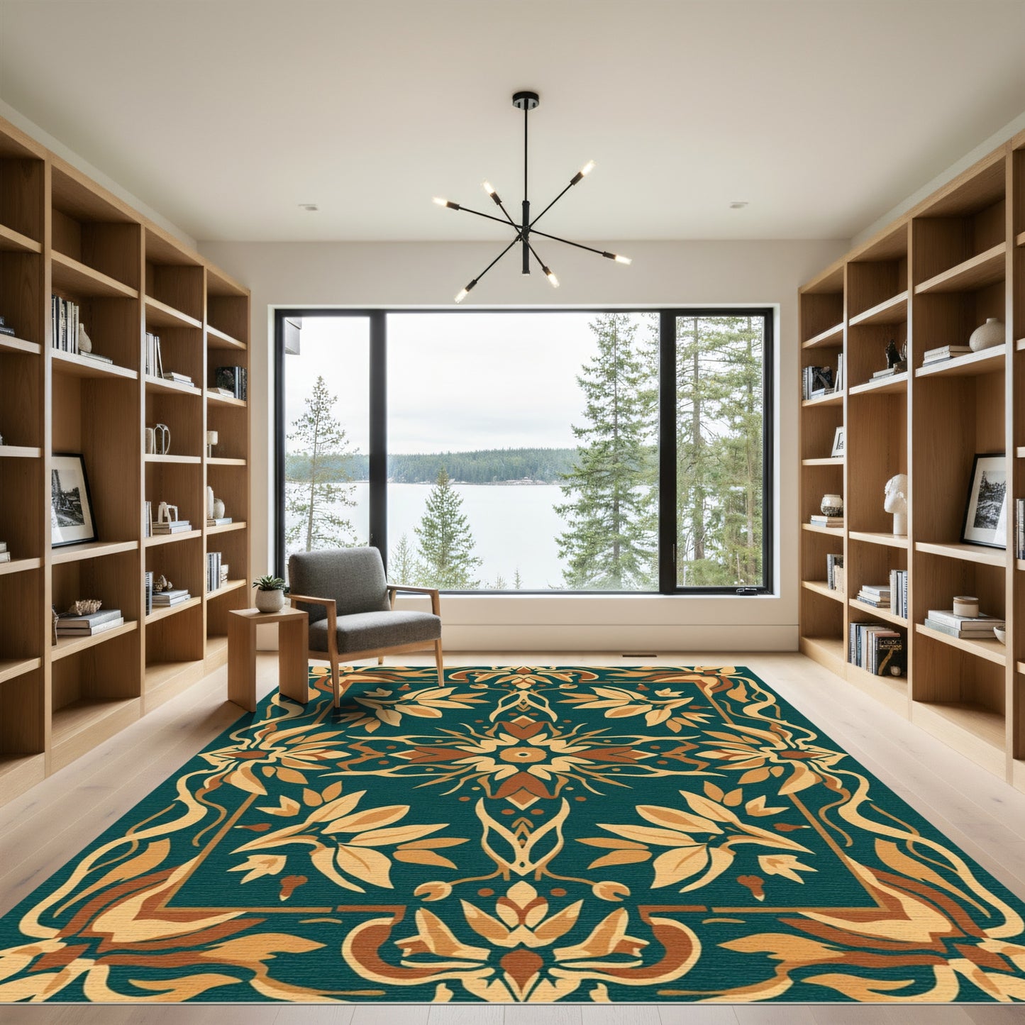 Teal Amber Floral Medallion Arabesque Rug