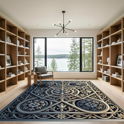 Ornate Gray Floral Square Geometric Rug