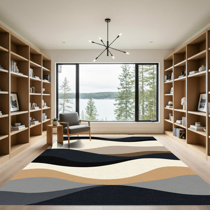 Modern Abstract Earthy Wavy Layers Rug