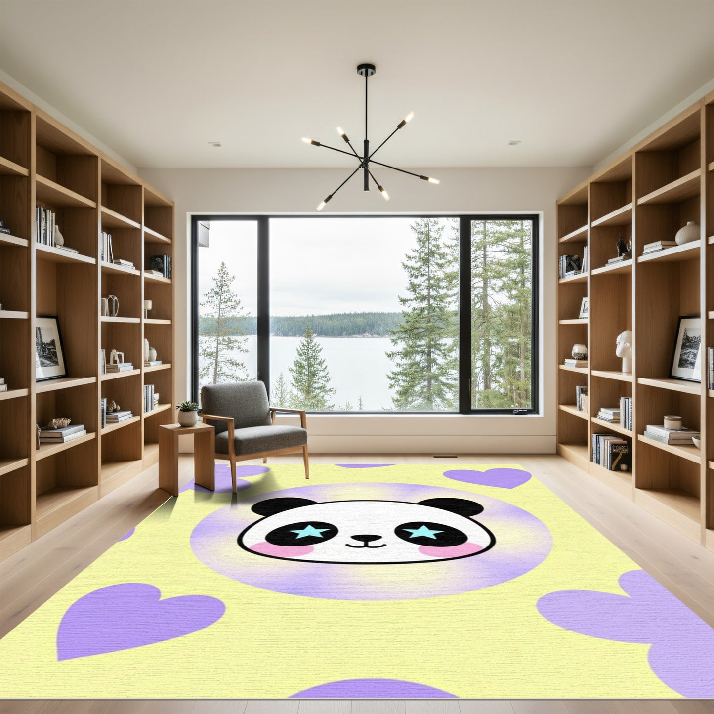 Cute Panda With Star Eyes Hearts Rug