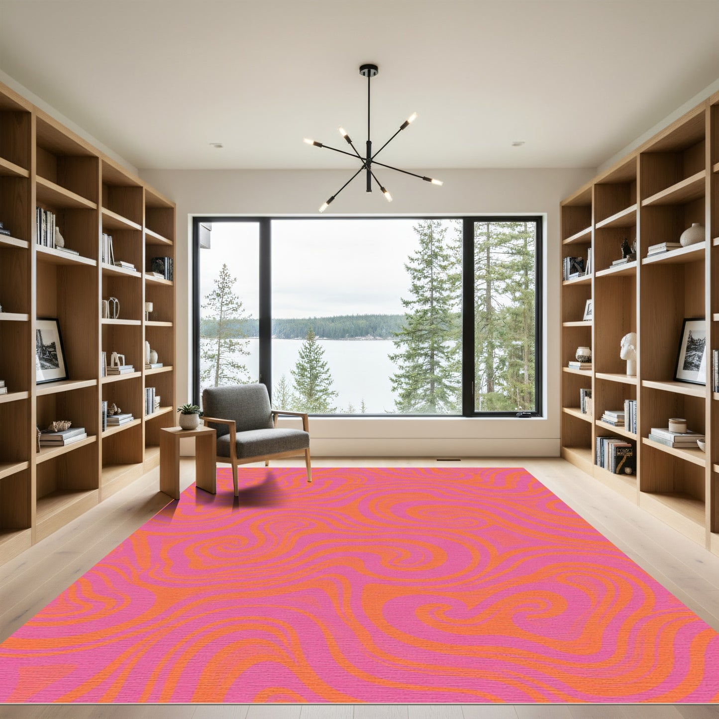 Retro Pink Orange Swirl Rug