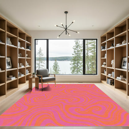 Retro Pink Orange Swirl Rug