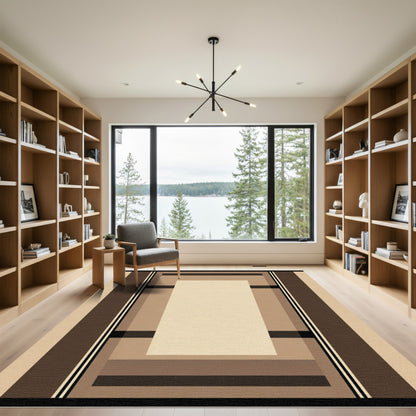 Earthy Burlap Geometric Rectangular Frame Rug