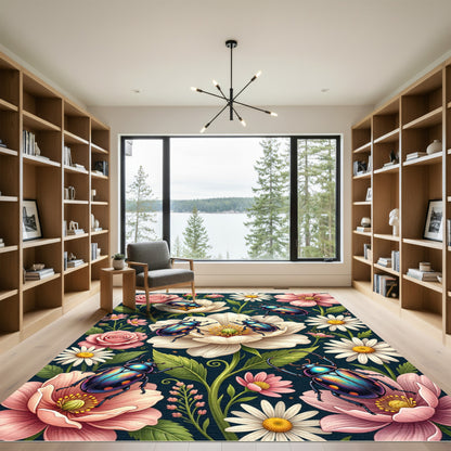 Iridescent Jewel Beetle Floral Garden Rug