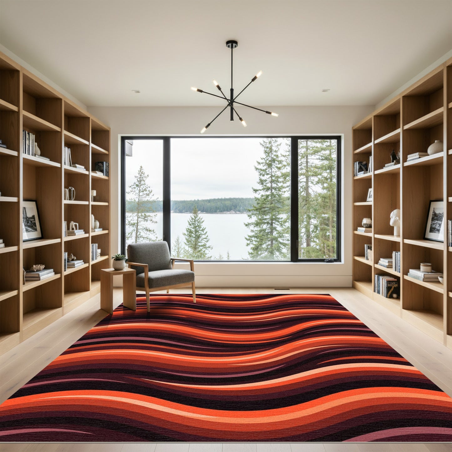Fiery Orange Abstract Swirl Rug
