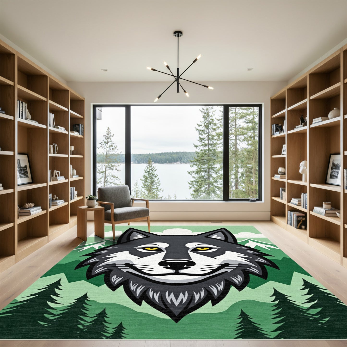 Forest Wolf Cool Mountain Landscape Rug