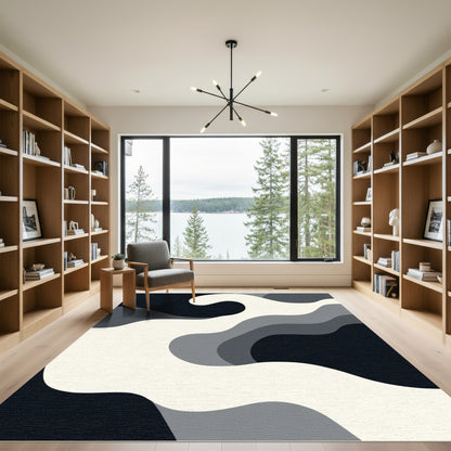 Dark Gray Flowing Contrast Waves Rug