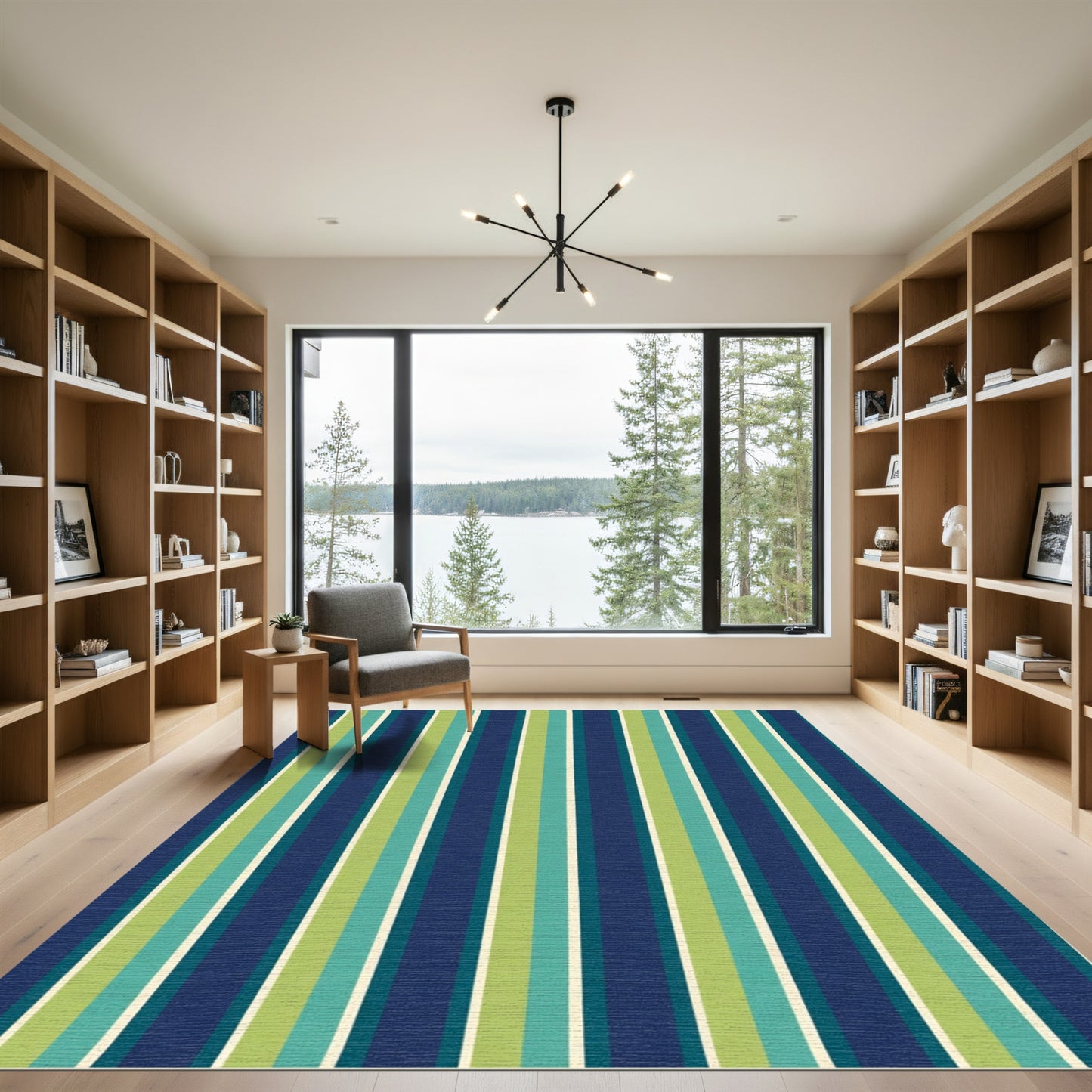 Deep Blue Teal Green Striped Rug