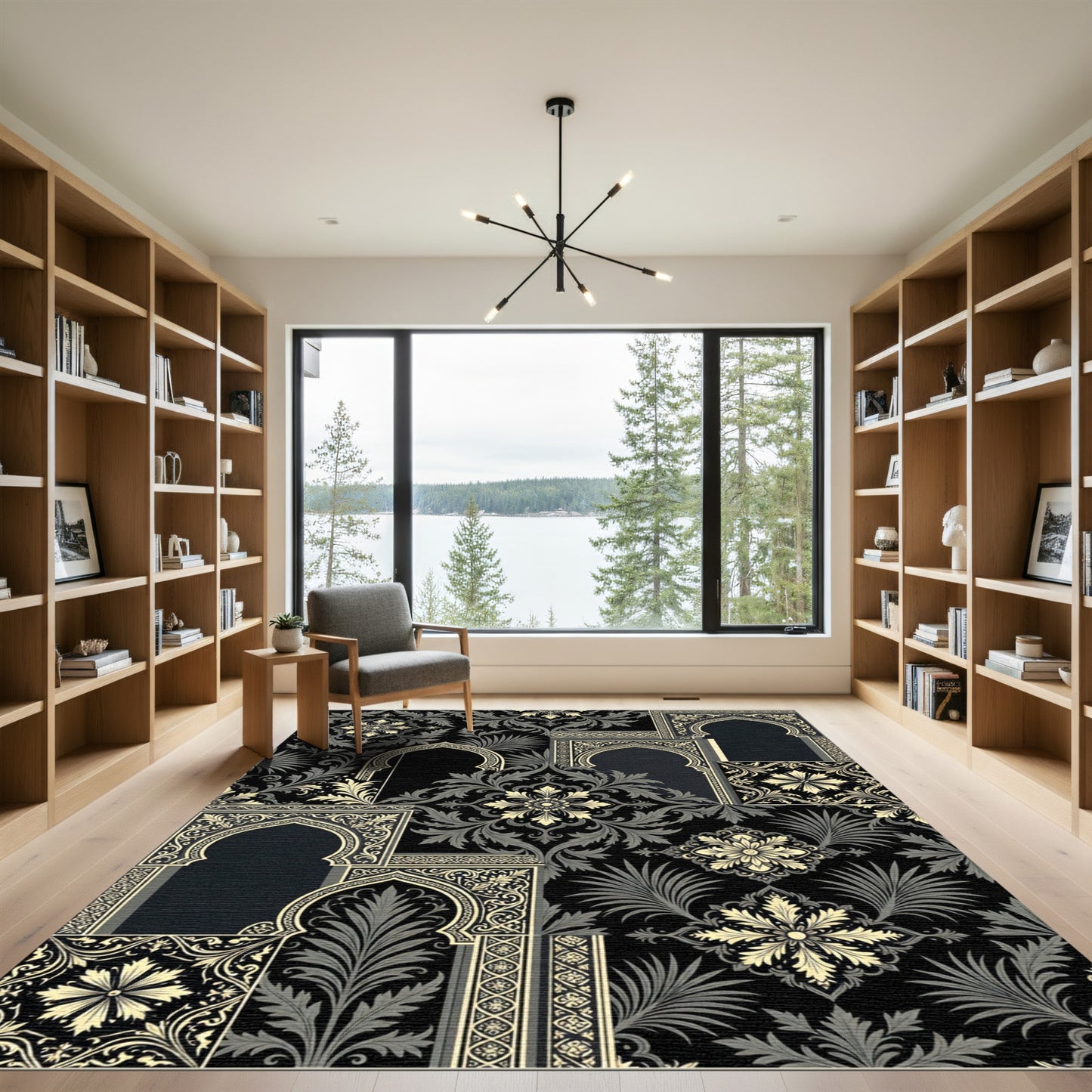 Black Ivory Archway Floral Arrangement Rug