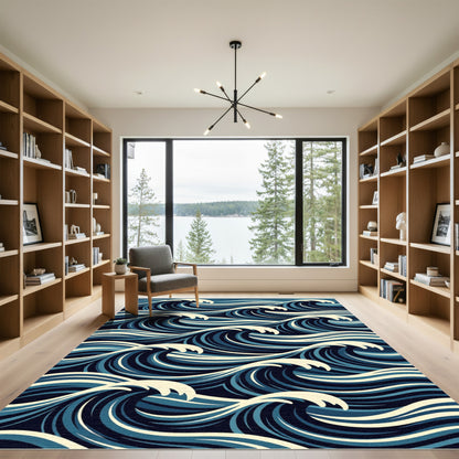 Classic Indigo Japanese Ocean Wave Rug