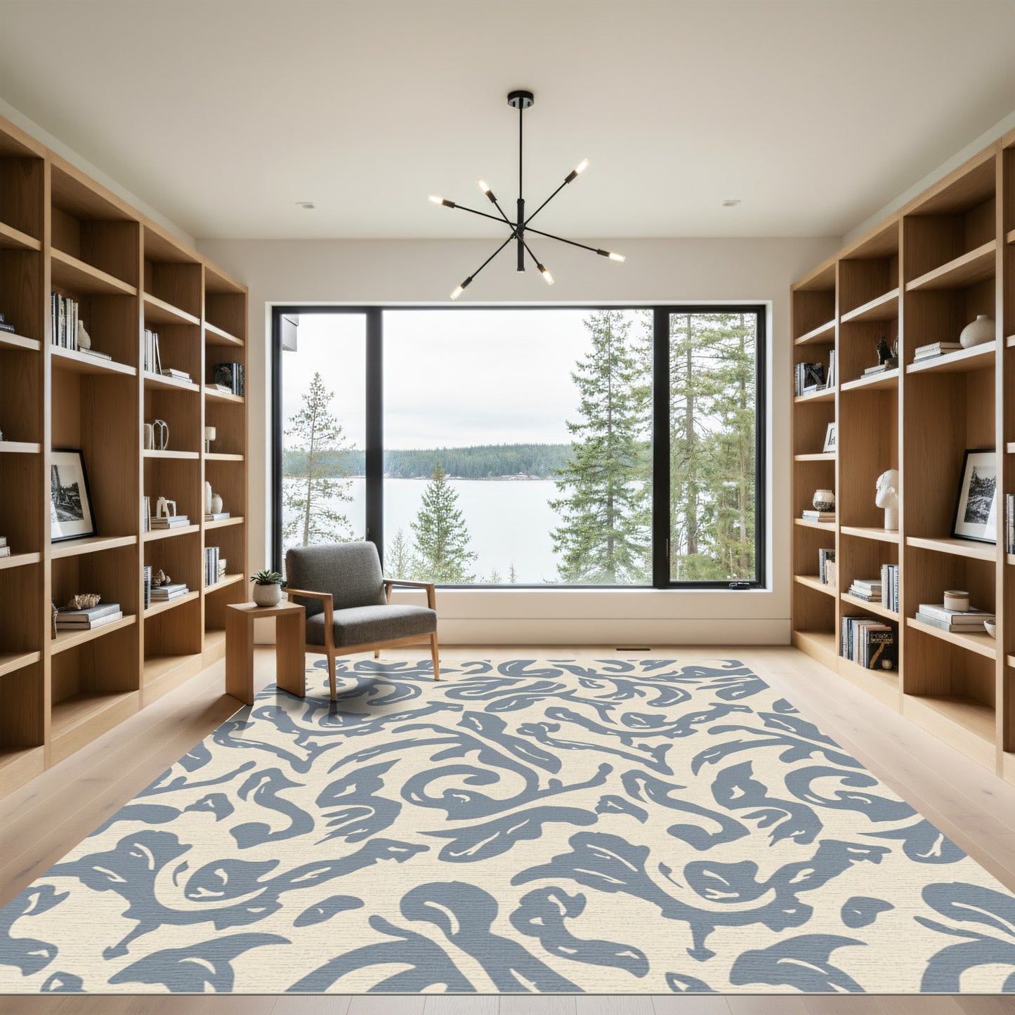 Serene Blue Abstract Swirl Rug