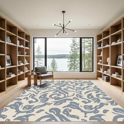 Serene Blue Abstract Swirl Rug