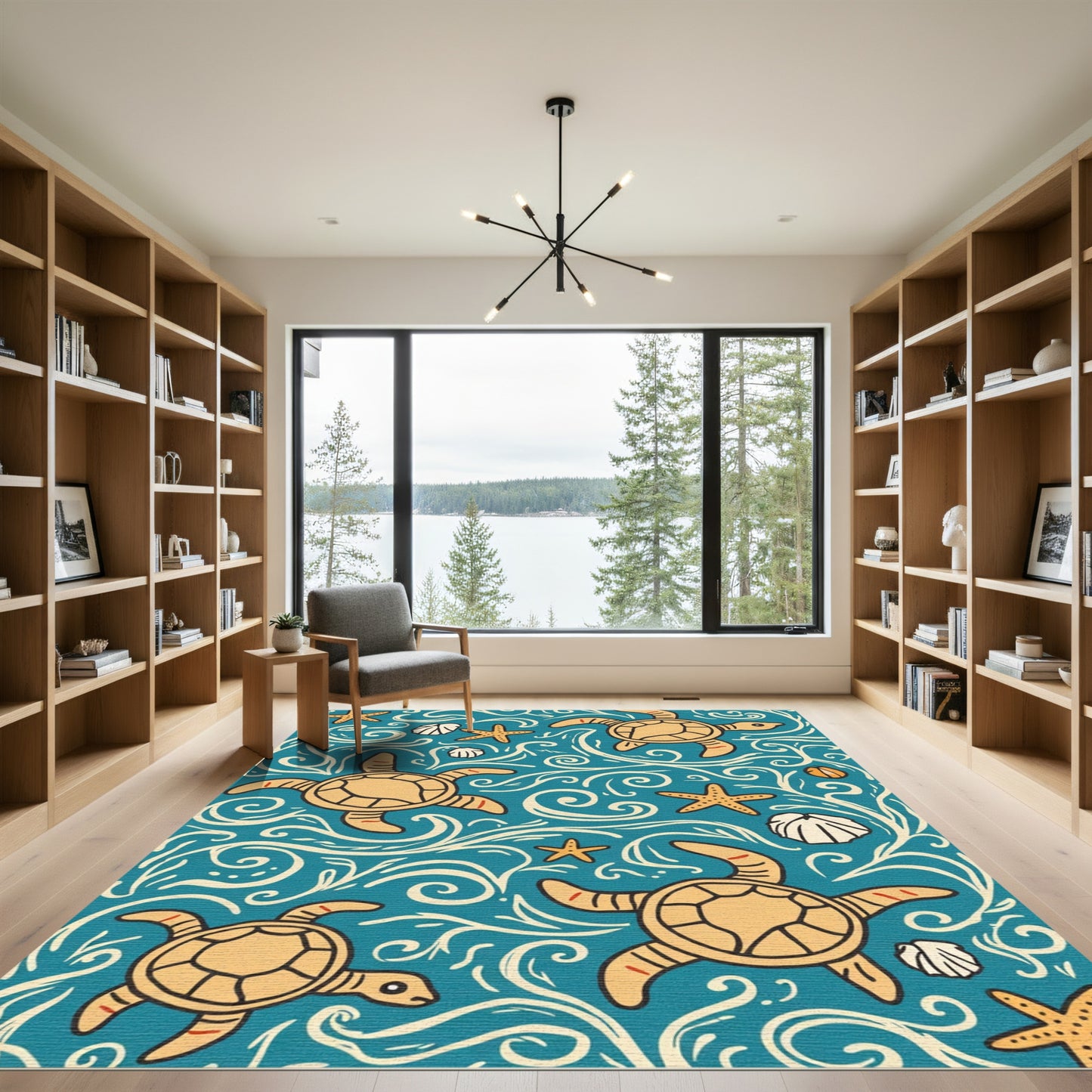 Aqua Turtle Swirl Starfish Shell Mix Rug