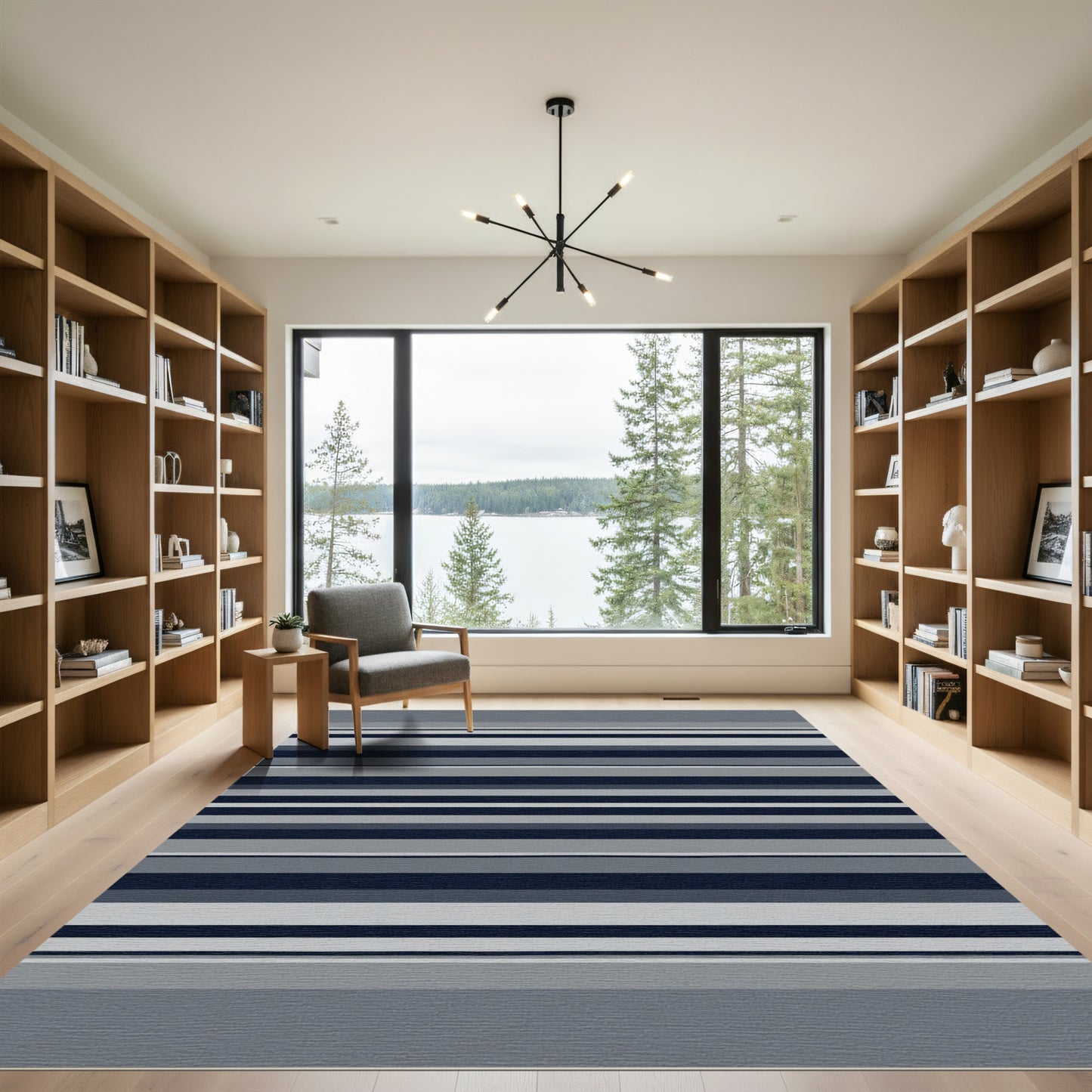 Modern Navy Gray Stripe Rug