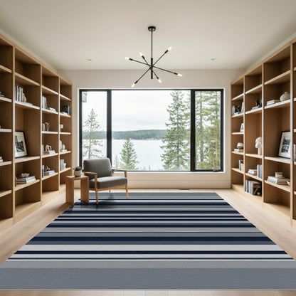 Modern Navy Gray Stripe Rug