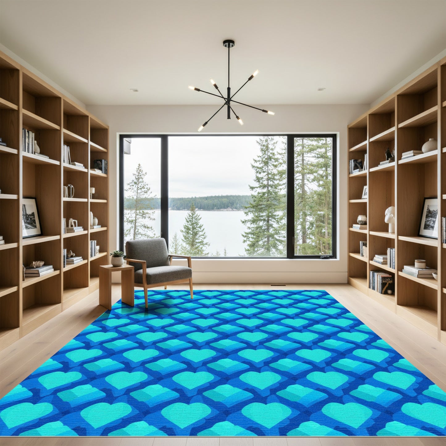 Deep Blue Layered Heart Composition Rug