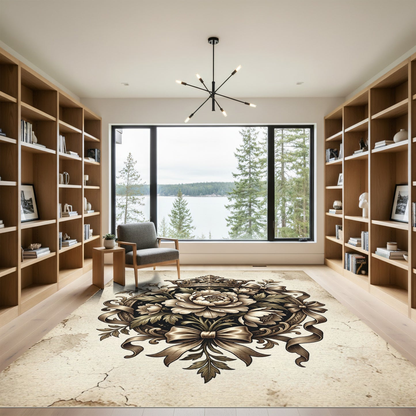 Vintage Sepia Floral Crown Medallion Rug